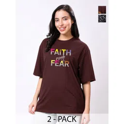 TQH Women Pack of 2 Typography Printed Round Neck Oversized T-shirts-picture-19