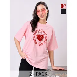 TQH Women Pack of 2 Typography Printed Round Neck Oversized T-shirts-picture-17