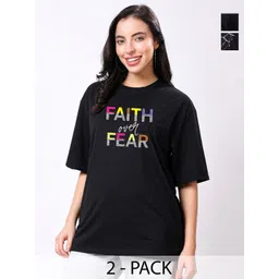TQH Women Pack of 2 Typography Printed Round Neck Oversized T-shirts-picture-16