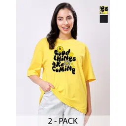 TQH Women Pack of 2 Typography Printed Round Neck Oversized T-shirts-picture-38