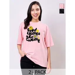 TQH Women Pack of 2 Typography Printed Round Neck Oversized T-shirts-picture-32