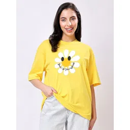 TQH Women Printed Drop-Shoulder Sleeves Applique T-shirt-picture-31