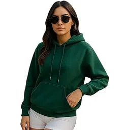 TQH Women Solid Hood Neck Sweatshirt (Green)-picture-12
