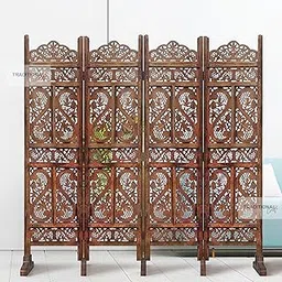 TRADITIONAL CRAFT Wooden Room Partition with Stands/Wall Divider for Living Room/Room Divider Wall Separator for Office (4 Panel with Stand)-picture-24