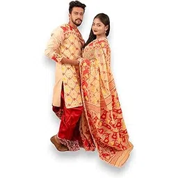 Traditional Dhakai Jamdani Couple Set – Cotton Saree Without Blouse & Men’s Kurta (Tussar without Dhoti)-picture-17