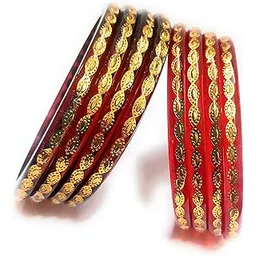 Traditional Gold Plated Laminated Seep/Plastic Bangles, Set of 4, Women's Fashion Jewellery-picture-47