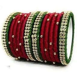 Traditional Handmade Silk Thread Fancy Red and Green Saree, Salwar, Matching Bangle-picture-50