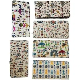 Traditional Indian Folk Art Print Wallet Clutch, Cotton Fabric, Multi-Colour Pattern, Zip Closure (Set of 6 Pcs)-picture-35