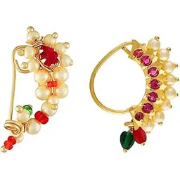 Traditional Maharashtrian Small Size Nose Ring for Women Pearl Gold Plated Nath Nose Ring For Girls (Pack of 2)-picture-10