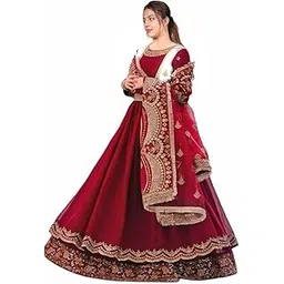 Traditional Maroon Anarkali Dress with Gold Embroidery, Long Sleeves, Floor Length Gown, Wedding-picture-25