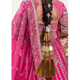 Traditional Punjabi Paranda Hair Accessory, Golden Mirror Work Tassels, Handmade Bridal Choti Extension, Synthetic Fiber, for Women and Girls-picture-12