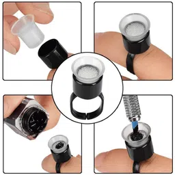 traditional tattoo supply TTS Portable Tattoo Pigment Ring Cup Microblading Glue Ink Ring Cup Sponge Inside Holder Permanent Makeup Cosmetic Accessories (Black)(10pcs) image 2