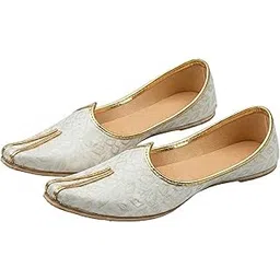 Traditional White and Gold Mojari Shoes, Men's Designer Ethnic Jutti for Wedding and Sherwani Wear, Handcrafted Indian Formal Footwear-picture-21