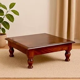 Traditional Wooden Prayer Table, Low Height Meditation Stand with Turned Legs, Dark Brown 15WX15LX9H INCH-picture-18