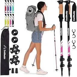 TrailBuddy Lightweight Trekking Poles - 2-pc Pack Adjustable Hiking or Walking Sticks - Strong Aircraft Aluminum - Quick Adjust Flip-Lock - Cork Grip, Padded Strap (Berry Pink)-picture-22