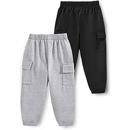 Trampoline Kids Joggers Trackpants Pack of 2 - Black & Grey | Knit Cotton Blend Cargo Style Pants for Boys & Girls | Soft Elastic Waist Track Bottoms with Pockets | Comfy Everyday Activewear-picture-24