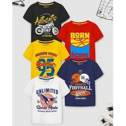 trampoline Boy Pack of 5 Typographic Print Round-Neck T-Shirts-picture-23