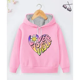 Trampoline Cotton Blend Full Sleeves Love Yourself Text Printed Hooded Sweatshirt - Pink-picture-11