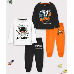 Trampoline Cotton Blend Knit Pack Of 2 Full Sleeves Awesome Bro Text & Space Theme Printed Night Suits Set - Multi Colour-picture-28
