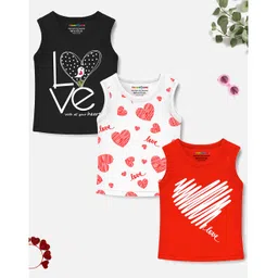 Trampoline Cotton Blend Pack Of 3 Sleeveless Hearts & Typography Printed Tees - Red Black & White-picture-14
