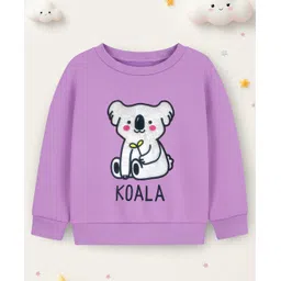Trampoline Fleece Knit Full Sleeves Koala Embroidered Light Winter Sweatshirt - Purple-picture-8