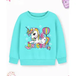 Trampoline Fleece Knit Full Sleeves Unicorn Printed Light Winter Sweatshirt - Sea Green-picture-36