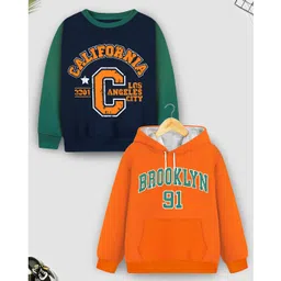 Trampoline Fleece Knit Pack Of 2 Full Sleeves Brooklyn & California Text Printed Light Winter Sweatshirt & Hoodie - Multi Colour-picture-43