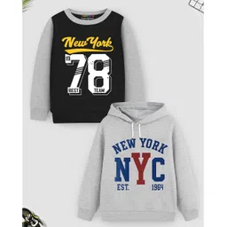Trampoline Fleece Knit Pack Of 2 Full Sleeves New York Text Printed Light Winter Sweatshirt & Hoodie - Grey-picture-4