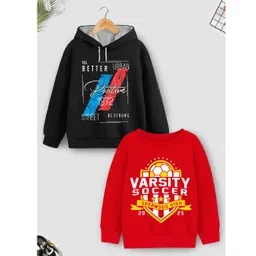 Trampoline Fleece Knit Pack Of 2 Full Sleeves Typography Printed Light Winter Sweatshirt & Hoodie - Black & Red-picture-27