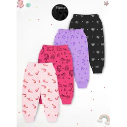 Trampoline Fleece Knit Pack Of 4 Unicorn Bows & Hearts Printed Pants - Multi Colour-image-18