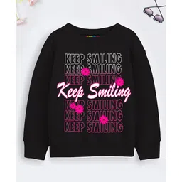 Trampoline Full Sleeves Keep Smiling Text Printed Sweatshirt - Black-picture-35