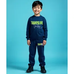 Trampoline Full Sleeves Typography Printed Tee & Coordinating Track Pant Set - Blue-picture-41