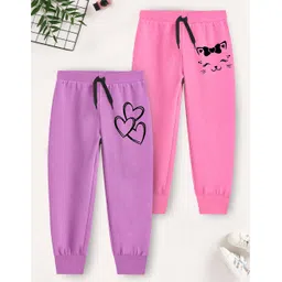 Trampoline Pack Of 2 Cat & Heart Printed Track Pants - Pink & Purple-picture-12