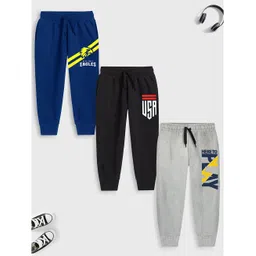 Trampoline Pack Of 3 Typography Printed Track Pants - Black Grey & Blue-image-29