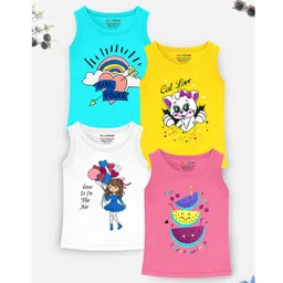 Trampoline Pack Of 4 Sleeveless Sweet Summer & Cat Love Text Printed Tees - Multi Colour-image-0