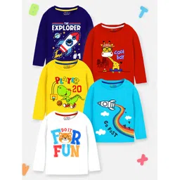 Trampoline Pack Of 5 Full Sleeves Cool Boys & Space Theme Printed Tees - Multi Colour-image-36