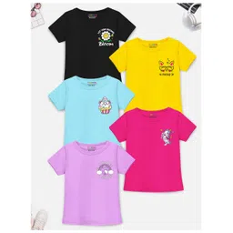 Trampoline Pack Of 5 Half Sleeves Share A Smile & Meow Text Printed Tees - Multi Colour-image-30