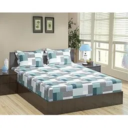 Trance Home Linen 100% Cotton 144TC Elastic Fitted Bedsheet | Printed Queen Bed Size Elasticated Fitted Bedspread with 2 Pillow Covers (Queen 78x60 inch, Abstract Green)-image-25