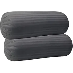 Trance Home Linen 100% Cotton 16x32 inch 200TC Striped Bolster Cover | Round Bed Side Long Bolster Pillow Cover to fit 24" Length 9" Dia | Pack of 2 Bolster Cover only (16x32 inch,Dark Grey)-picture-29