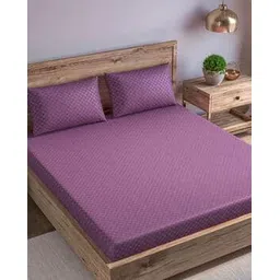 trance home linen 300 TC Checked Single Fitted Bedsheet with Pillow Cover-picture-22