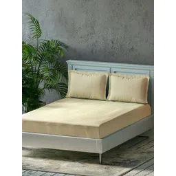Trance Home Linen Beige 300 TC Pure Cotton Fitted King Bedsheet With 2 Pillow Covers-picture-22
