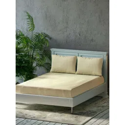 Trance Home Linen Beige Pure Cotton Fitted 300 TC Queen Bedsheet Set 1.91 m x 1.83 m-picture-19