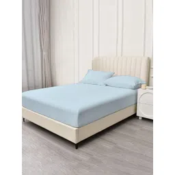 Trance Home Linen Blue 400 TC Cotton Single Bedsheet with 1 Pillow Covers-picture-17