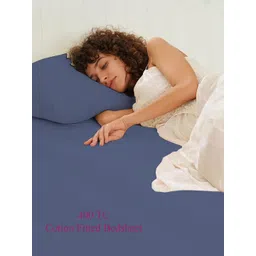 Trance Home Linen Blue 400 TC Cotton Single Bedsheet with 1 Pillow Covers image 4