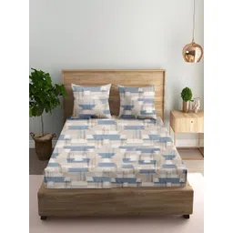 Trance Home Linen Blue & Beige Printed 180 TC King Bedsheet Sets - 1.83 m x 1.52 m-picture-10