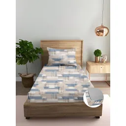 Trance Home Linen Blue & Beige Printed 180 TC Single Bedsheet Sets - 1.83 m x 1.52 m-picture-19