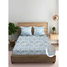 Trance Home Linen Blue & Black Floral 180 TC Bedsheet with 2 Pillow Covers-image-2