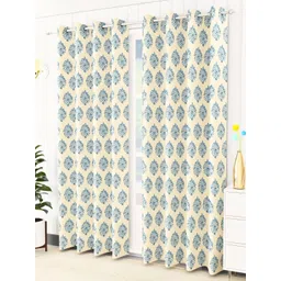 Trance Home Linen Blue & Cream-Coloured Set of 2 Floral Door Curtain-image-27