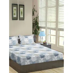 Trance Home Linen Blue & White Floral 180 TC Cotton Single Bedsheet Set 1.52m x 2.54m-picture-41