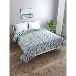 Trance home Linen Blue Black Triangles 210 GSM Pure Cotton Reversible Double Bed Size Dohar-image-0